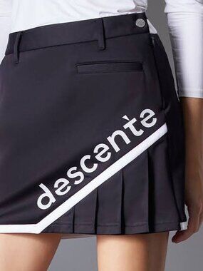 DESCENTE GOLF Japan Womens Black Stretch Neoprene Fleece Cute Pleated Skirt XS